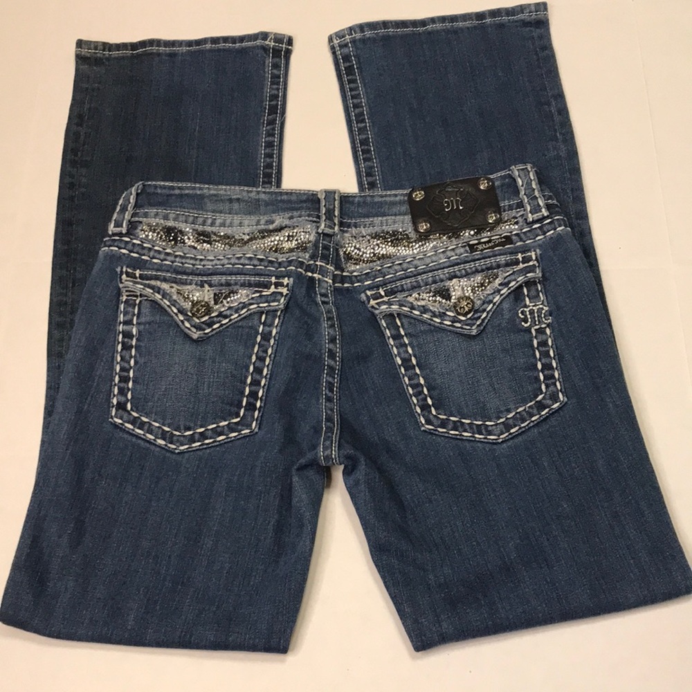Miss Me jeans Boot Cut Thick Stitch Black Sequin Beads 31 x 32.  Smoke free home